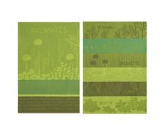 Coucke Lot de 2 torchons et Un carré éponge Aromates du Jardin, Coton, Vert, 75x50 cm