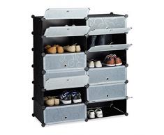 Relaxdays Meuble chaussures fermé rangement 12 casiers plastique chaussures modulable DIY HxlxP: 108x94x37 cm, noir