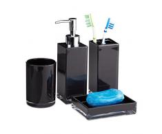 Relaxdays Accessoires salle de bain Set 4 pièces distributeur savon gobelet brosse à dent porte-savon plastique, noir
