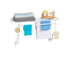 Relaxdays Etagère murale porte serviettes salle de bain couloir porte manteaux barres 10 crochets HxlxP: 50 x 93,5 x 31,5 cm, blanc
