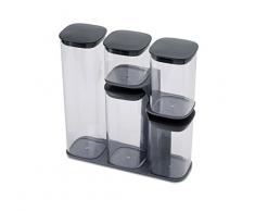 Joseph Joseph - Ensemble de 5 Boites de Rangement Cuisine, Hermetiques avec Support fonctionnel - Gris