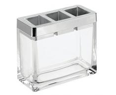 InterDesign Casilla porte-brosse à dents, rangement brosses à dents en verre et plastique, porte brosse à dent pour le lavabo, transparent et argenté