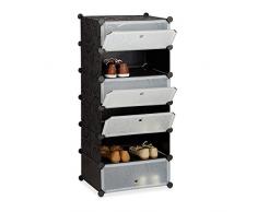 Relaxdays Meuble chaussures fermé rangement 6 casiers plastique chaussures modulable DIY HxlxP: 107x49x37 cm, noir