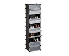 Relaxdays Meuble chaussures rangement 10 casiers plastique chaussures modulable DIY HxlxP: 176x49x37 cm, noir