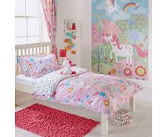 Unicorn Rideaux à Plis 167,6 x 183 cm et embrasses Assorties pour Fille - Entièrement doublés - Prêts à lemploi - Motif Fleuri Rose