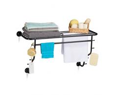 Relaxdays Etagère murale porte serviettes salle de bain couloir porte manteaux barres 10 crochets HxlxP: 50 x 93,5 x 31,5 cm, noir