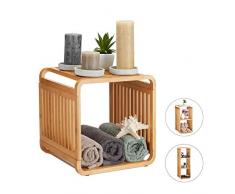 Relaxdays, nature bambou, salle de bain, étagère sur pieds arrondie, carrée, différentes tailles, 2 étages, 33 x 33 x 33 cm