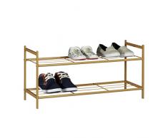 Relaxdays Meuble à chaussures SANDRA avec 2 étages étagère en métal HxlxP: 33,5 x 69,5 x 26 cm pour 6 paires commode avec poignées marron clair