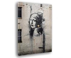 Giallobus Cadre déjà encadré - Impression sur Toile Canvas - Banksy - Boucles doreilles Fille avec Perles - Peintures Modernes pour décoration Maison Design - Cuisine - Divers formats XXL - 50x70 cm