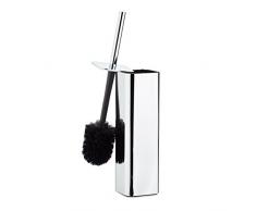 Relaxdays Porte brosse WC support brosse toilettes mural argenté réfléchissant HxlxP: 38,5 x 8 x 8 cm, argent/noir