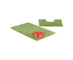 Relaxdays Lot de 2 tapis de bain design rayé douche WC 80 x 50 cm salle de bain lavable - vert