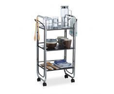 Relaxdays Chariot à roulettes en métal avec 3 étages desserte de cuisine poignées rangement bureau HxlxP: 85,5 x 51,5 x 31 cm, noir