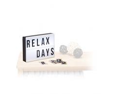 Relaxdays Boîte lumineuse LED blanc Lightbox personnalisable 60 signes lettres chiffres HxlxP: 15 x 21 x 4 cm, blanc/noir