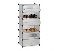 Relaxdays Meuble chaussures fermé rangement 6 casiers plastique chaussures modulable DIY HxlxP: 107x49x37 cm, transparent