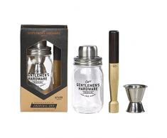 Gentlemens matériel Pilon et Ensemble de Bocal en Verre à Cocktail, Argent