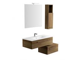 ADU Dynamic 02 Meuble Salle de Bains avec Lavabo Vasque et Miroir Bois Orme Brun 105 x 51 x 31 cm