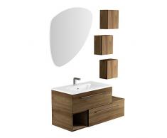 ADU Dynamic 04 Meuble Salle de Bains avec Lavabo Vasque et Miroir Bois Orme Brun 85 x 31 x 51 cm
