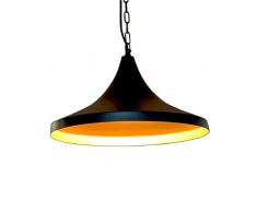 Emporio Arts Noir Lampe industrielle à suspendre en forme conique, fer, noir à lintérieur or, E27, 40 Watts