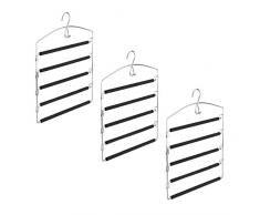 Relaxdays 10021831 Cintre multiple mÃ©tal peu encombrant rembourrÃ© pour robes pantalons HxlxP: 44,5x37x2,7cm lot de 3, argent/noir