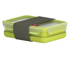 Emsa Boîte à Repas, 3 Compartiments Pratiques, Couvercle, Assiette Séparée et Bande Ãlastique, Volume : 1,2 Litres, Transparent/Vert, Clip & Go, 518098
