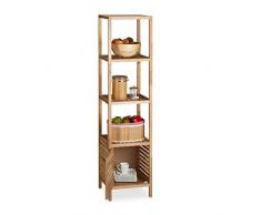 Relaxdays Étagère de salle de bain en noyer armoire en bois ouverte avec porte 5 étages HxlxP: 160 x 40 x 36 cm, nature