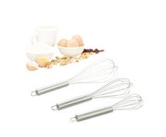 Relaxdays Fouet cuisine lot de 3 fouet ballon professionnel manuel inox 8 pouces 10 pouces 12 pouces, argenté