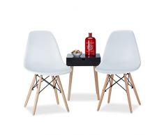Relaxdays Chaise salle à manger design retro blanche ARVID lot de 2 moderne cuisine HxlxP: 82 x 47 x 55 cm, blanc