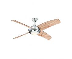 AireRyder FN66635 Ventilateur de plafond Borealis avec éclairage et télécommande, boîtier en nickel satiné, pales en coloris pin, 122 cm, Métal, 70 W, 122 x 122 x 37 cm