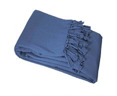 Le Jardin des Cigales Lana Jeté de Canapé A Franges Coton Tisse Indigo 180 x 220 cm