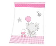 Herding Fynn Couverture Bébé, Petit Ãléphant, 75 x 100 cm, Microfibre Polaire, Blanc/Rose