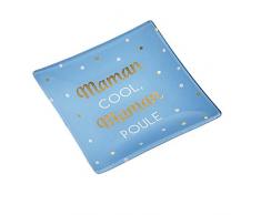 La Carterie 76008704 Vide Poche en Verre Cool, Maman Poule, Bleu, 12 x 12 x 1,5 cm