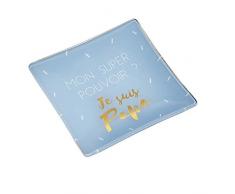 La Carterie 76008707 Vide Poche en Verre Mon Super Pouvoir, Je suis Papa, Bleu, 12 x 12 x 1,5 cm