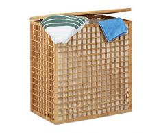 Relaxdays Panier à linge bambou coffre à linge 2 compartiments corbeille sac linge 96 litres HxlxP: 62x56x35 cm, nature