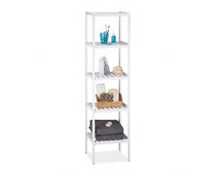 Relaxdays 10020913 Etagère de salle de bain en bambou meuble de cuisine 5 niveaux HxlxP: 139,5 x 34,5 x 33 cm, blanc