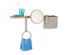 Relaxdays Étagère murale de salle de bains bambou tablette miroir cosmétique panier corbeille anneau serviette, nature