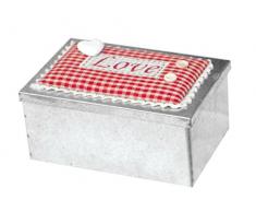 Home Love Boîte rectangulaire, Tissu, Argent/Beige, 18 x 12 cm