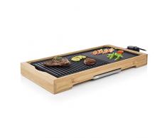 Plancha et grill de table - 2000 Watts - Surface de cuisson 51 x 25 cm - Habillage bambou