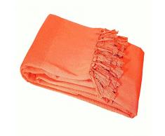 Le Jardin des Cigales Lana Jeté de Canapé A Franges Coton Tisse Corail 220 x 240 cm