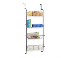 Relaxdays Organiseur de porte étagère de porte salle de bain cuisine à suspendre rangement mural chrome HxlxP: 112 x 45 x 23 cm, argent