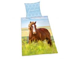 Herding YOUNG COLLECTION Parure de Lit, Réversible, Cheval, Housse de Couette 135 x 200 cm, Taie dOreiller 80 x 80 cm, Coton/Renforcé