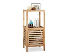 Relaxdays Étagère de salle de bain en noyer armoire en bois ouverte avec porte 3 étages HxlxP: 86 x 40 x 36 cm, nature