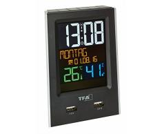 TFA-Dostmann Charge de it Réveil Radio-piloté avec Affichage de Fonction de Charge USB, Plastique, Noir, 9 x 6 x 13 cm