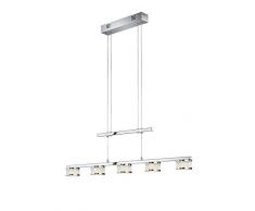 Trio Leuchten Plafonnier LED Clinton, chrome et acrylique de krakelee Suspension 5 ampoules Silber, Transparent