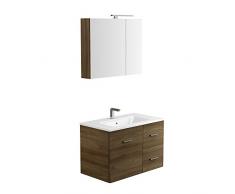 ADU Avion 03 Meuble Salle de Bains avec Lavabo Vasque et Miroir Bois Orme Brun 80 x 65 x 15 cm