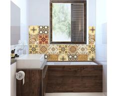 9 Stickers adhésifs carrelages | Sticker Autocollant Carreaux de ciment - Mosaïque carrelage mural salle de bain et cuisine | Carreaux de ciment adhésif mural - azulejos - 20 x 20 cm - 9 pièces
