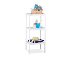 Relaxdays Étagère de salle de bain en bambou meuble sur pied cuisine en bois 3 étages HxlxP: 80 x 34,5 x 33 cm, blanc