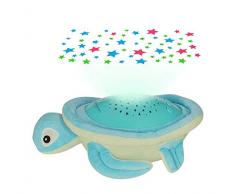 Veilleuse et berceuse en peluche tortue avec projections détoiles, couleur bleu