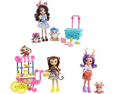 Enchantimals Coffret Pique-Nique au Parc, Mini-poupées Danessa Biche, Merit Singe, Bren Ours et Figurines Animales avec accessoires, jouet enfant, FVJ80