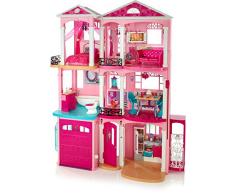 Barbie Mobilier Grande Maison de poupée de rêve, à 3 étages et 7 pièces dont cuisine, chambre, salle de bain et accessoires, jouet pour enfant, FFY84