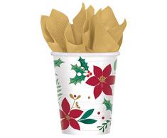 amscan 582189 Lot de 8 gobelets en Papier Motif Houx et Poinsettia 266 ML 7,62 cm x 8,89 cm